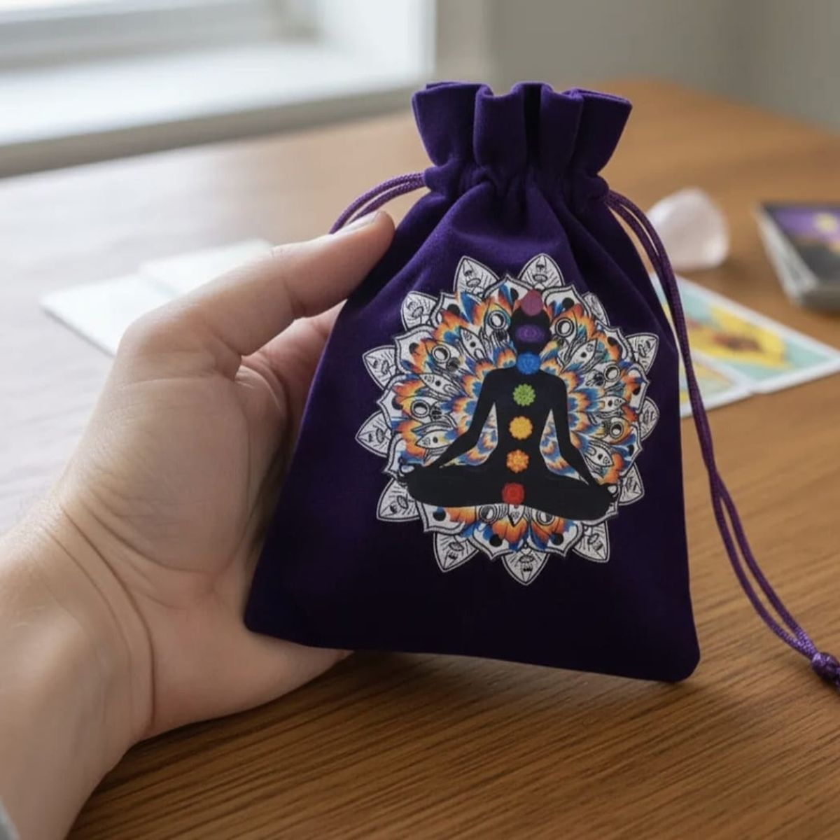GENERICO - BOLSA DE TERCIOPELO DE TAROT DE LOS 7 CHAKRAS 18 X 12 CM