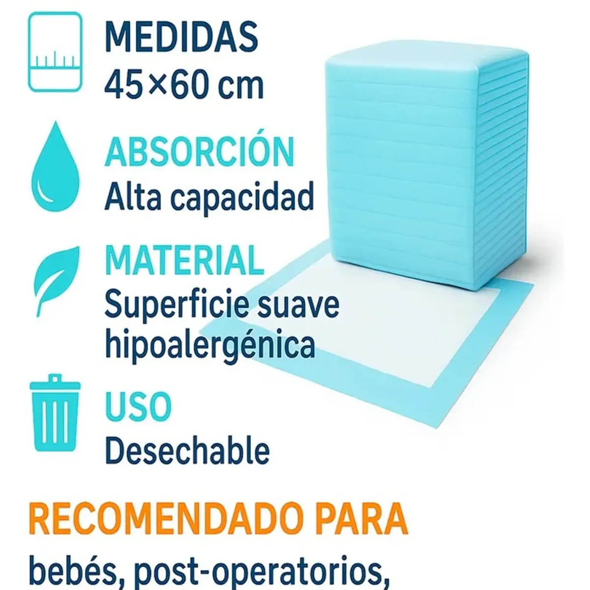 GENERICO - 30 Sabanillas Absorbentes Bebe Cambiador Cama Bebe 45x60