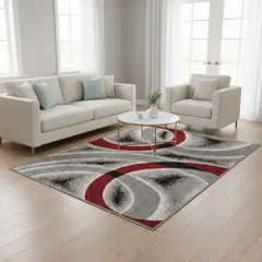 GENERICO - ALFOMBRA PARA SALA DISEÑO GRIS CIRCULO ROJO ILUSIÓN ÓPTICA 3D JUVENIL 200X240 CMIO
