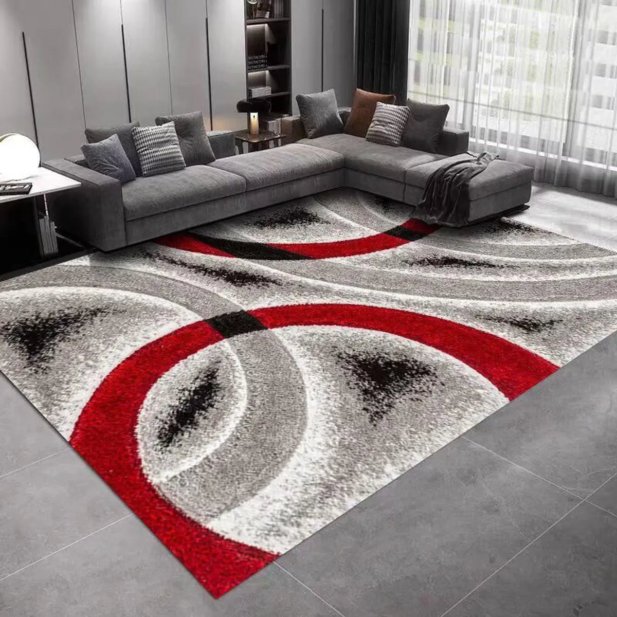 ALFOMBRA PARA SALA DISEÑO GRIS CIRCULO ROJO  ILUSIÓN ÓPTICA 3D JUVENIL 200X240 CMIO, marca GENERICO - Foto 2