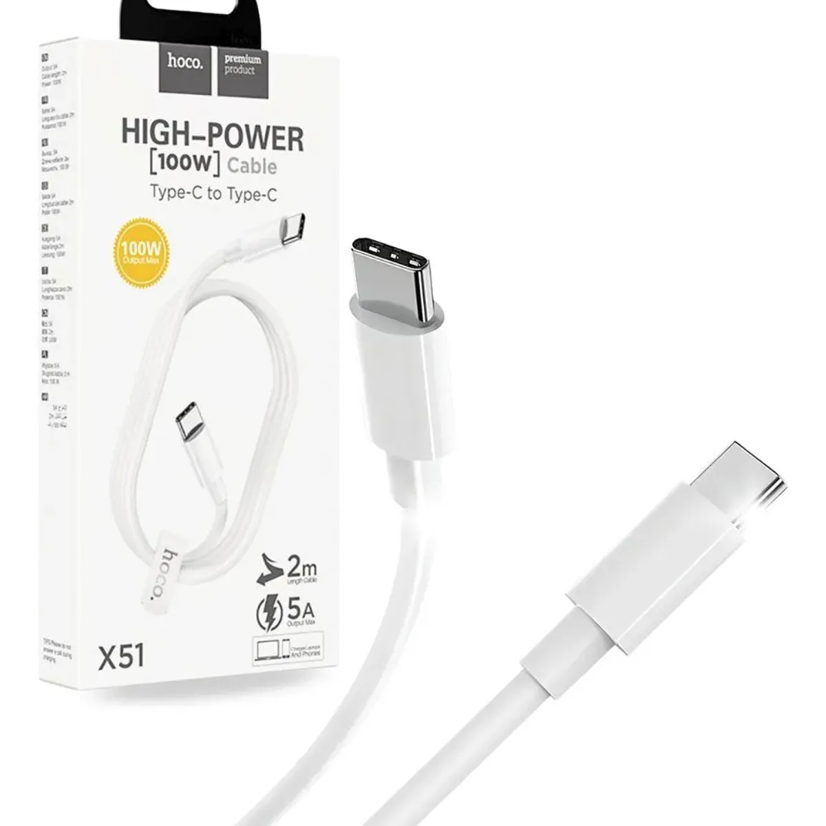 COMPUTECH - Cable Hoco X51 Data Tipo C A Tipo C 100w 1m Blanco