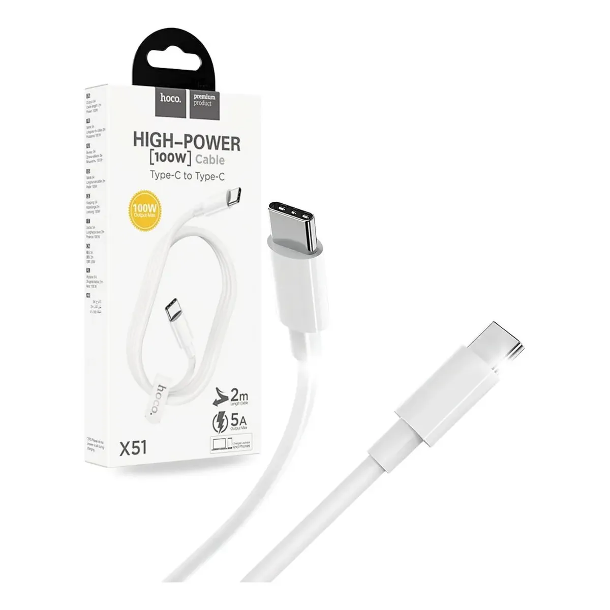 COMPUTECH - Cable Hoco X51 Data Tipo C A Tipo C 100w 1m Blanco