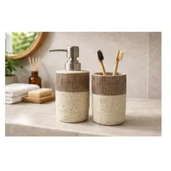 GENERICO - Set de Baño Natural Touch con Jabonero y Posa Vaso