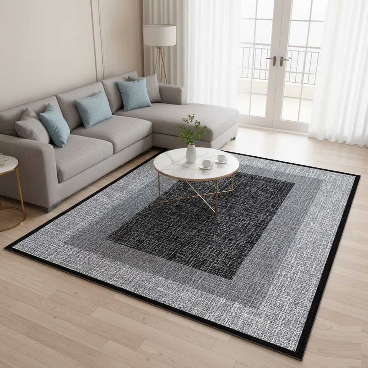 GENERICO - ALFOMBRA GRIS PARA SALA ELEGANTE DISEÑO NEUTRO ILUSIÓN ÓPTICA 3D JUVENIL 200X240 CMIO