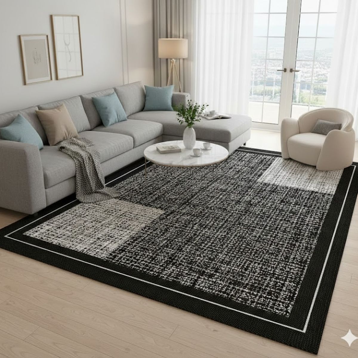 GENERICO - ALFOMBRA NEUTRA PARA SALA ELEGANTE DISEÑO ELEGANTE ILUSIÓN ÓPTICA 3D JUVENIL 200X240 CMIO