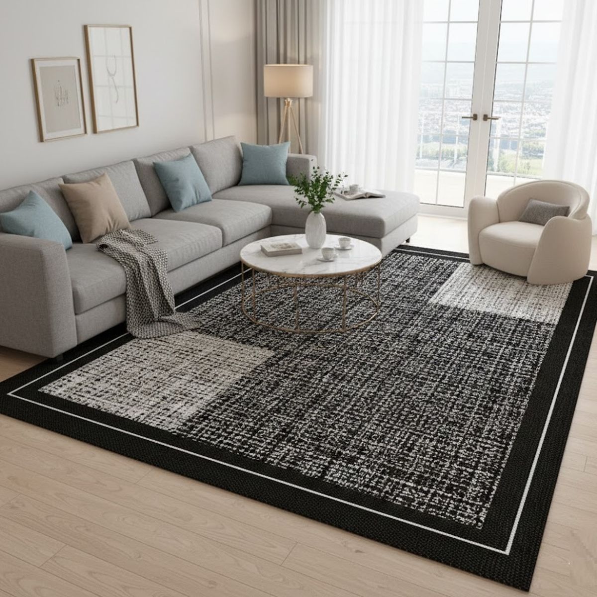 GENERICO - ALFOMBRA NEUTRA PARA SALA ELEGANTE DISEÑO ELEGANTE ILUSIÓN ÓPTICA 3D JUVENIL 200X240 CMIO
