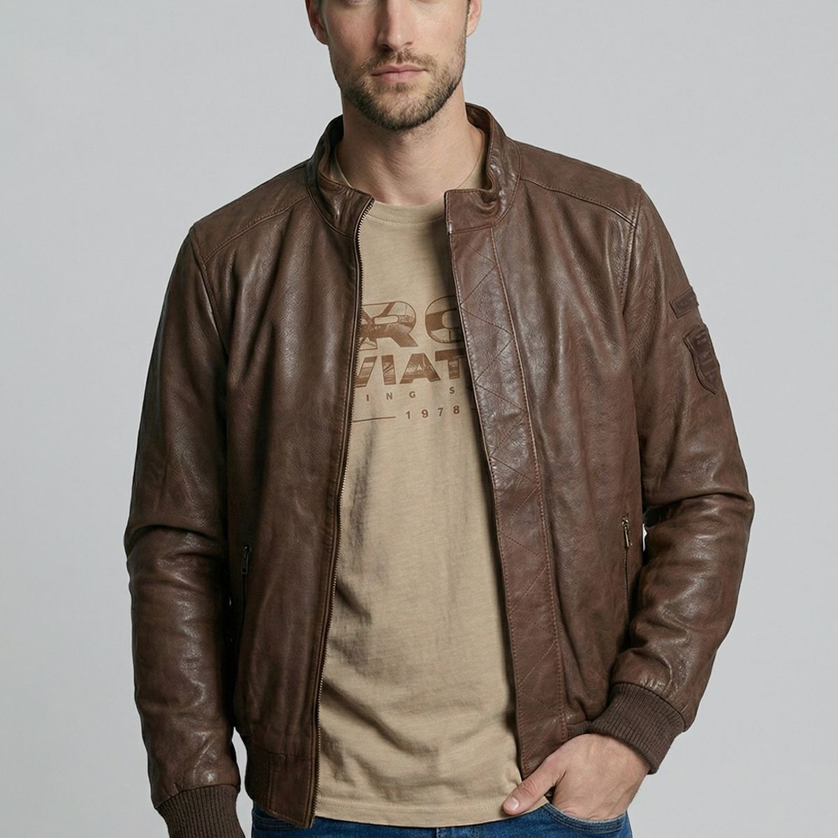 FEROUCH - Chaqueta De Cuero Baltimore Dk Camel Ferouch