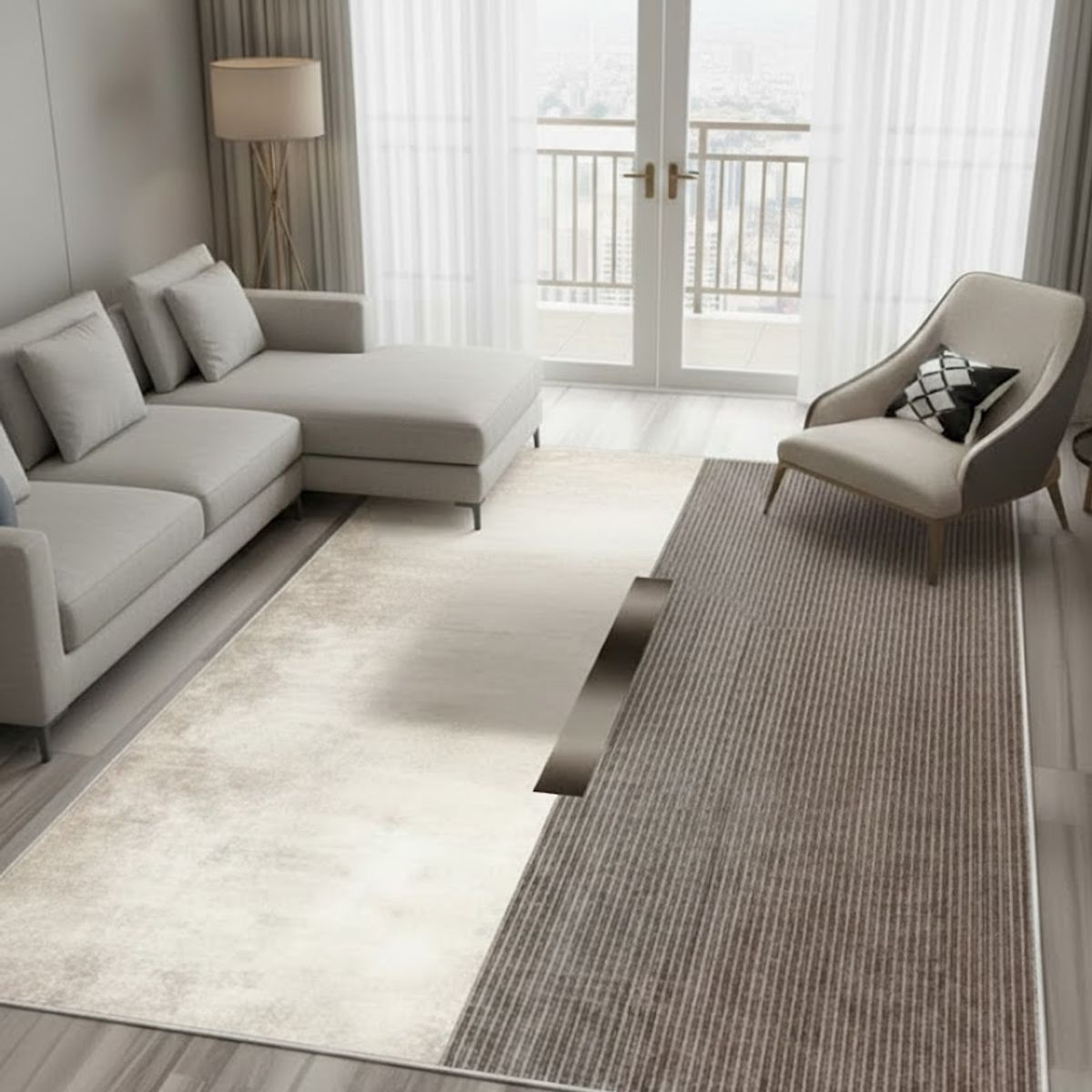 GENERICO - ALFOMBRA PARA SALA ELEGANTE DISEÑO MARRON DUO COLOR ILUSIÓN ÓPTICA 3D JUVENIL 200X240 CMIO