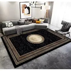 GENERICO - ALFOMBRA PARA SALA ELEGANTE DISEÑO GRIEGO NEGRO DORADO ILUSIÓN ÓPTICA 3D JUVENIL 200X240 CMIO