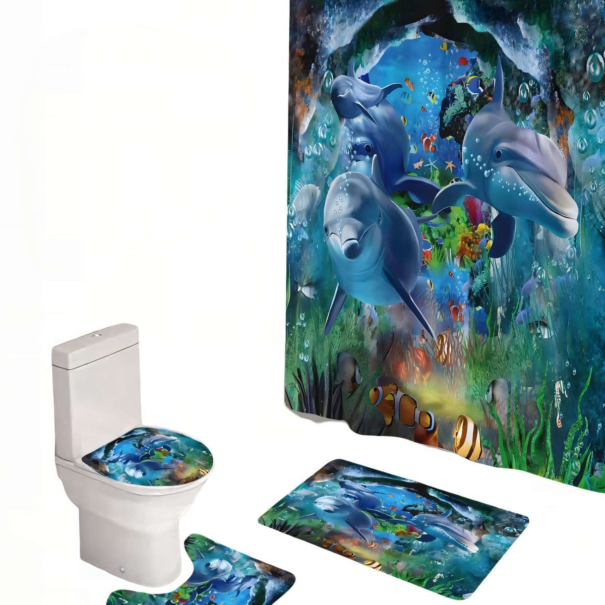 GENERICO - SET DE 4 PIEZAS PARA BAÑO CON ESTAMPADO 2