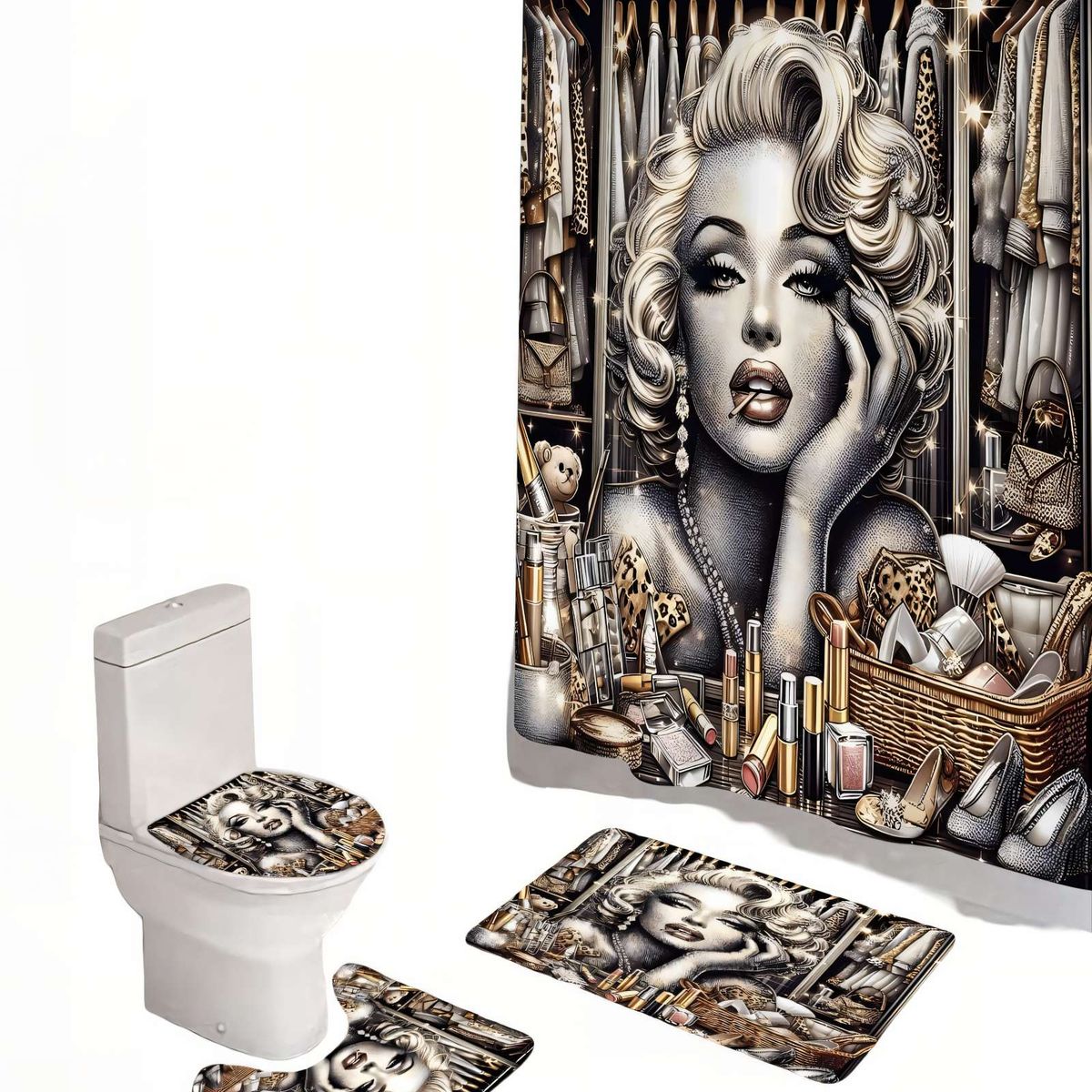 GENERICO - SET DE 4 PIEZAS PARA BAÑO CON ESTAMPADO 8