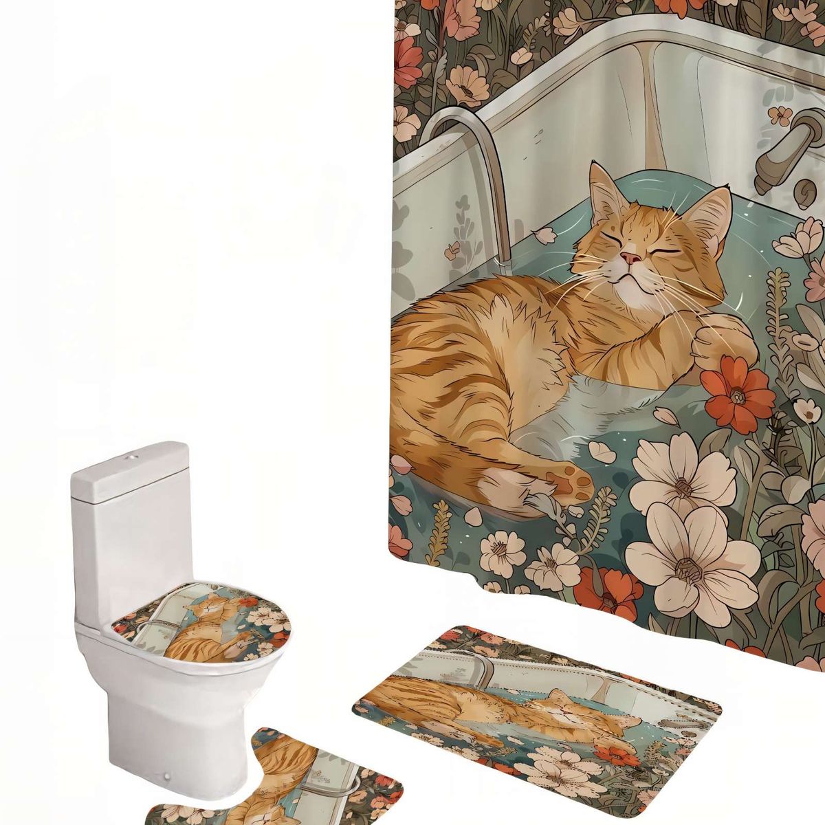 GENERICO - SET DE 4 PIEZAS PARA BAÑO CON ESTAMPADO 11