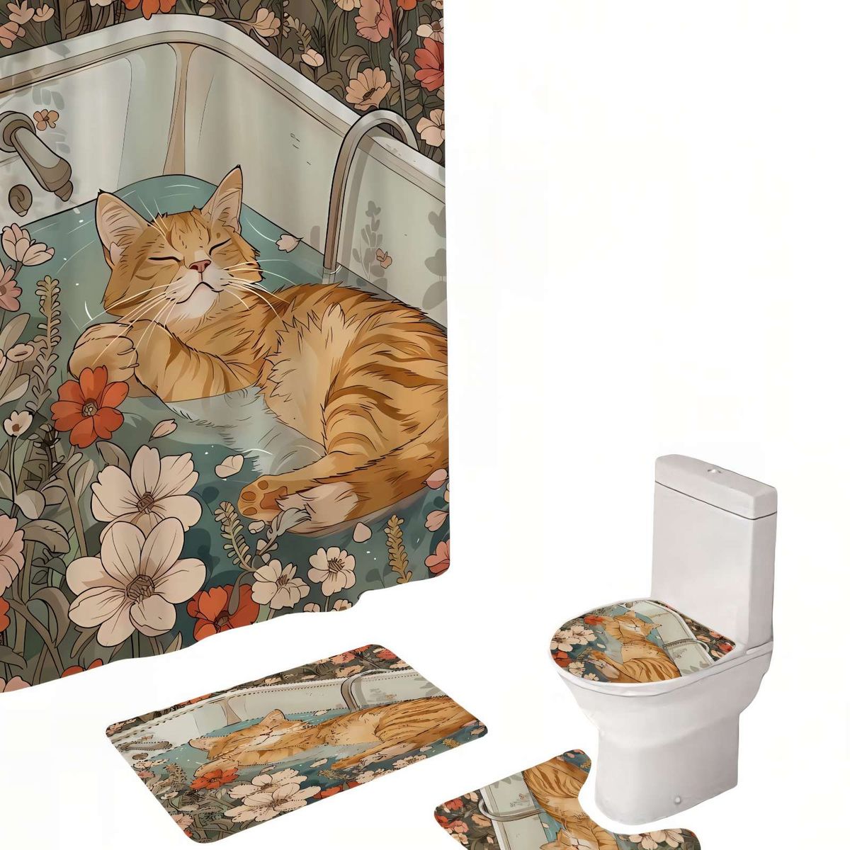 GENERICO - SET DE 4 PIEZAS PARA BAÑO CON ESTAMPADO 11