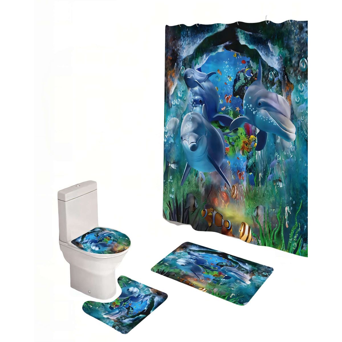 GENERICO - PACK DE 4 PIEZAS PARA BAÑO CON ESTAMPADO 2