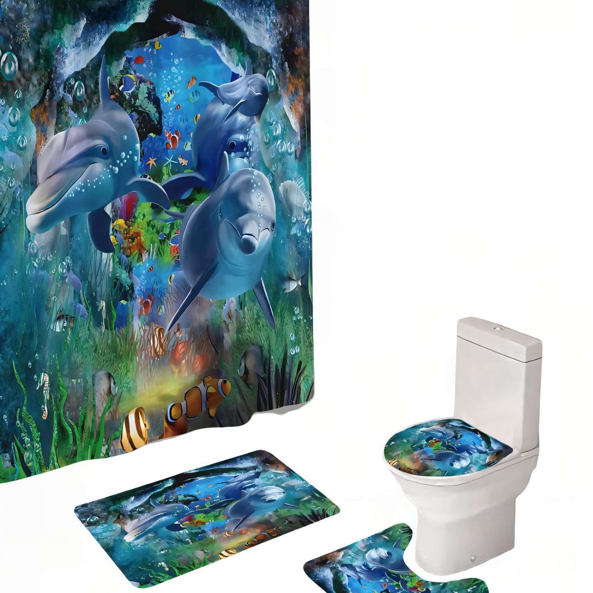 GENERICO - PACK DE 4 PIEZAS PARA BAÑO CON ESTAMPADO 2
