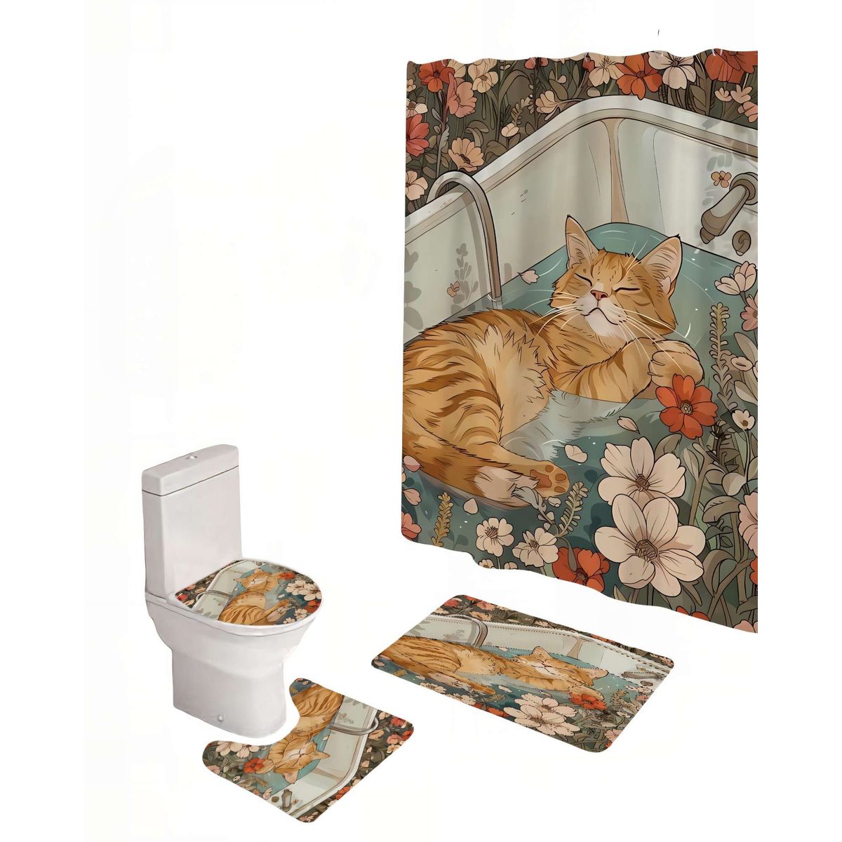 GENERICO - PACK DE 4 PIEZAS PARA BAÑO CON ESTAMPADO 11
