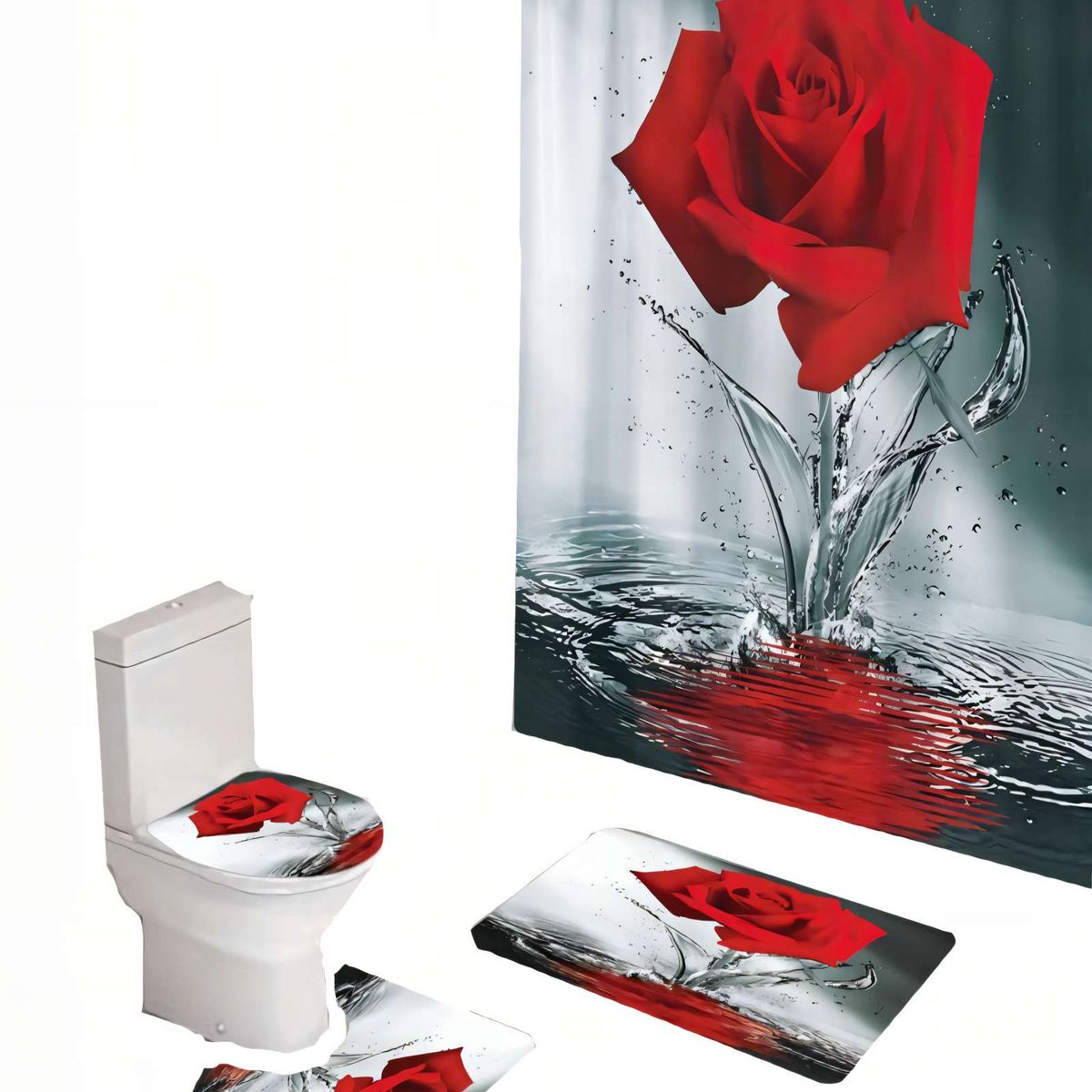 GENERICO - PACK DE 4 PIEZAS PARA BAÑO CON ESTAMPADO 12