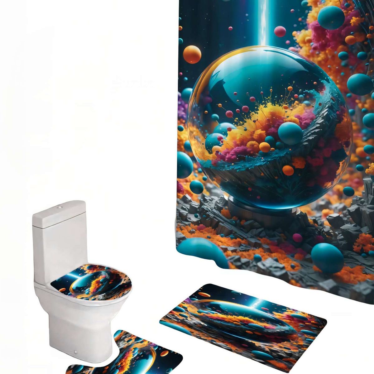 GENERICO - PACK DE 4 PIEZAS PARA BAÑO CON ESTAMPADO 23