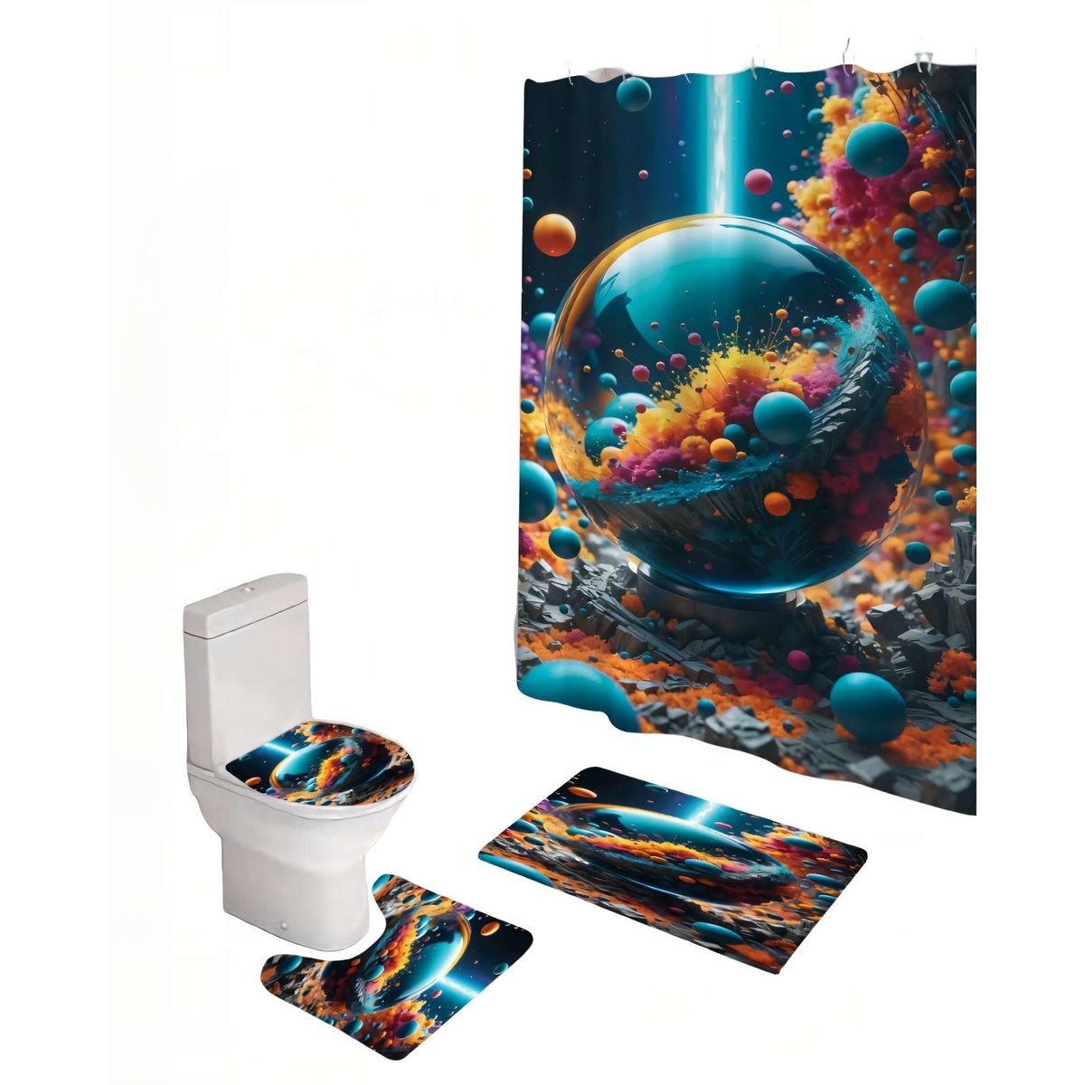 GENERICO - PACK DE 4 PIEZAS PARA BAÑO CON ESTAMPADO 23