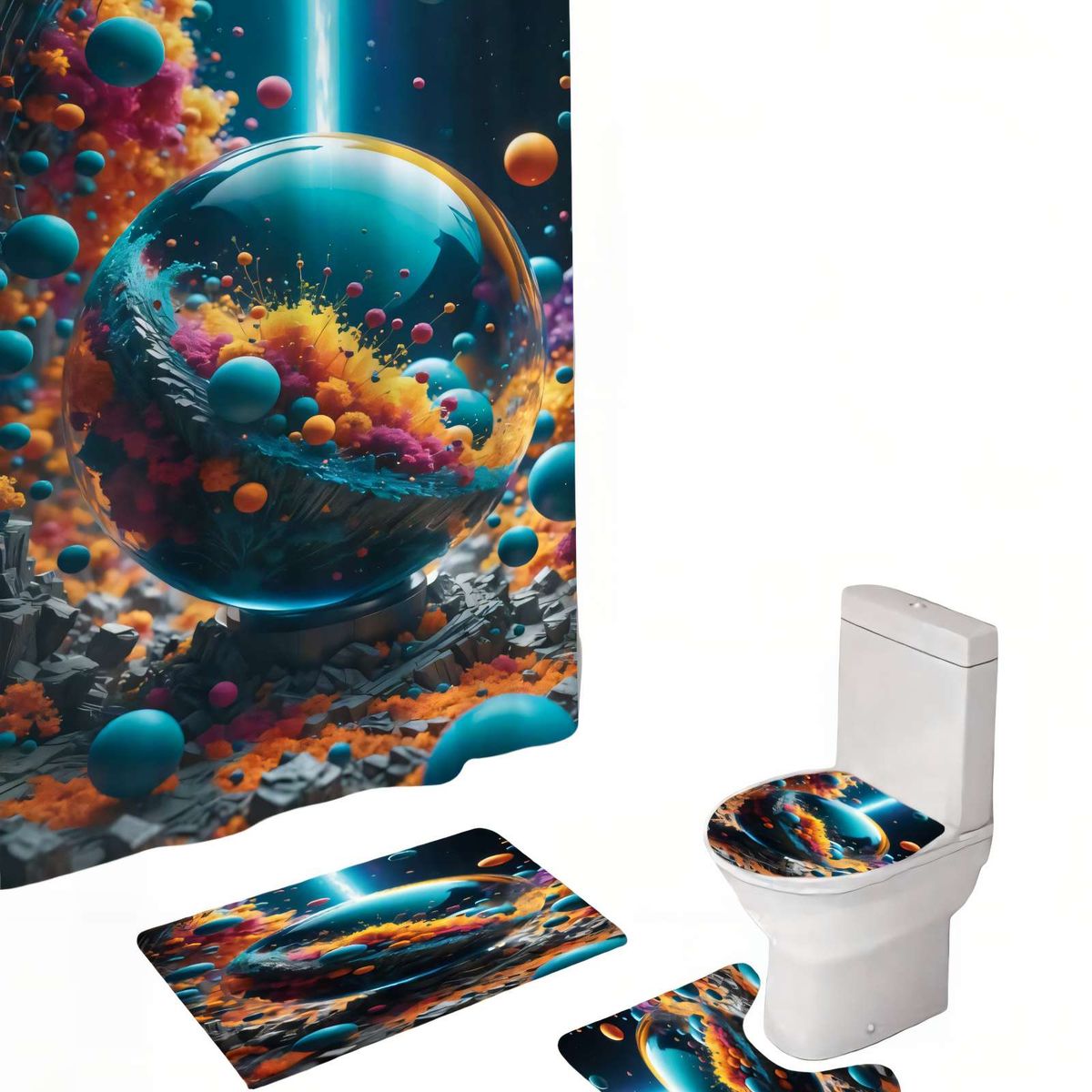 GENERICO - PACK DE 4 PIEZAS PARA BAÑO CON ESTAMPADO 23