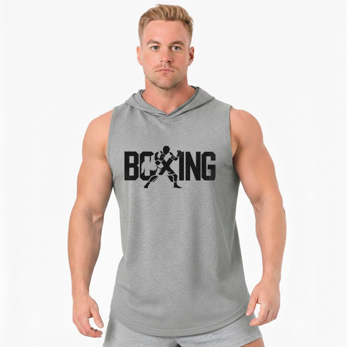 ADEMAN - Polera Musculosa Deportiva Boxeo Sin Mangas Con Capucha
