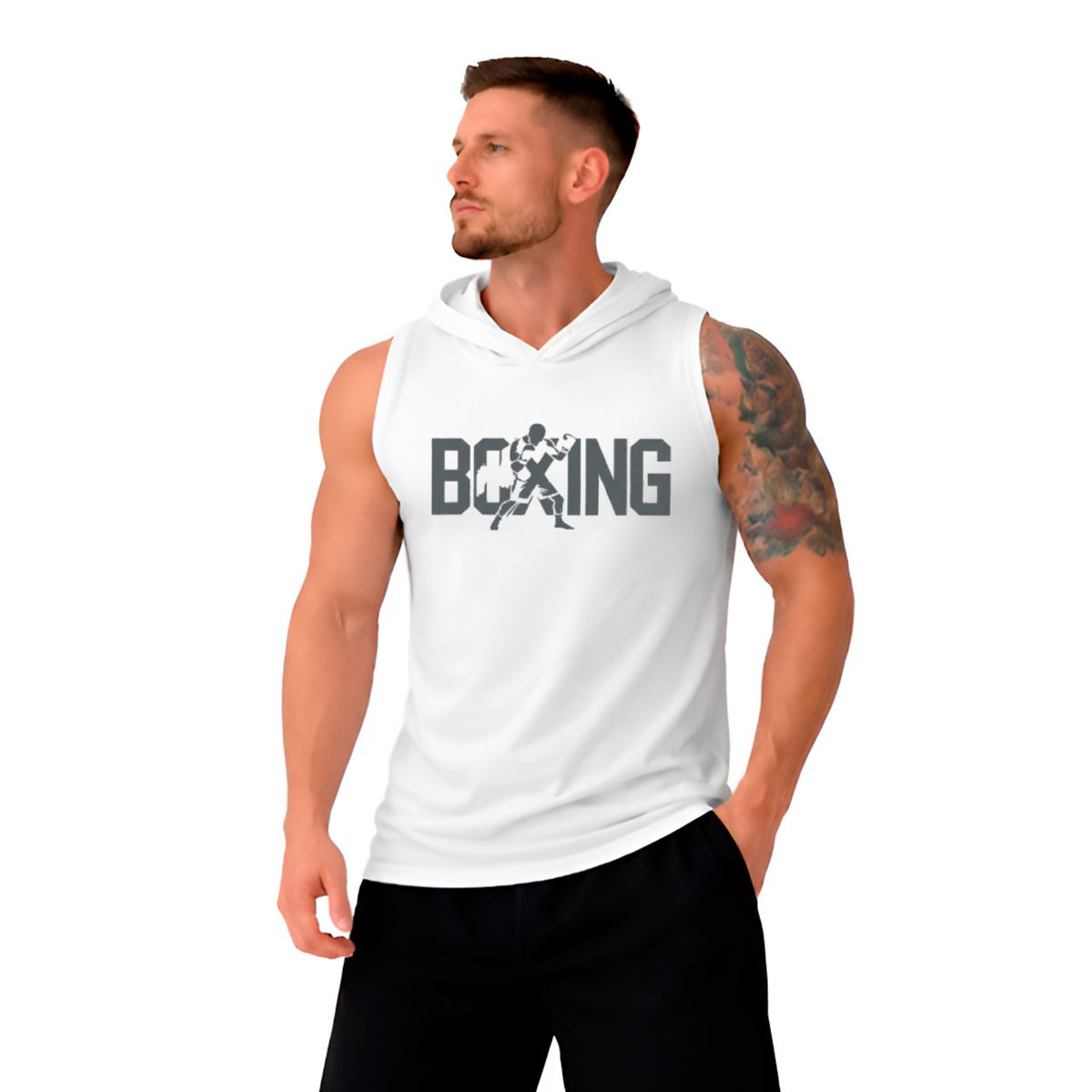 ADEMAN - Polera Musculosa Deportiva Boxeo Sin Mangas Con Capucha