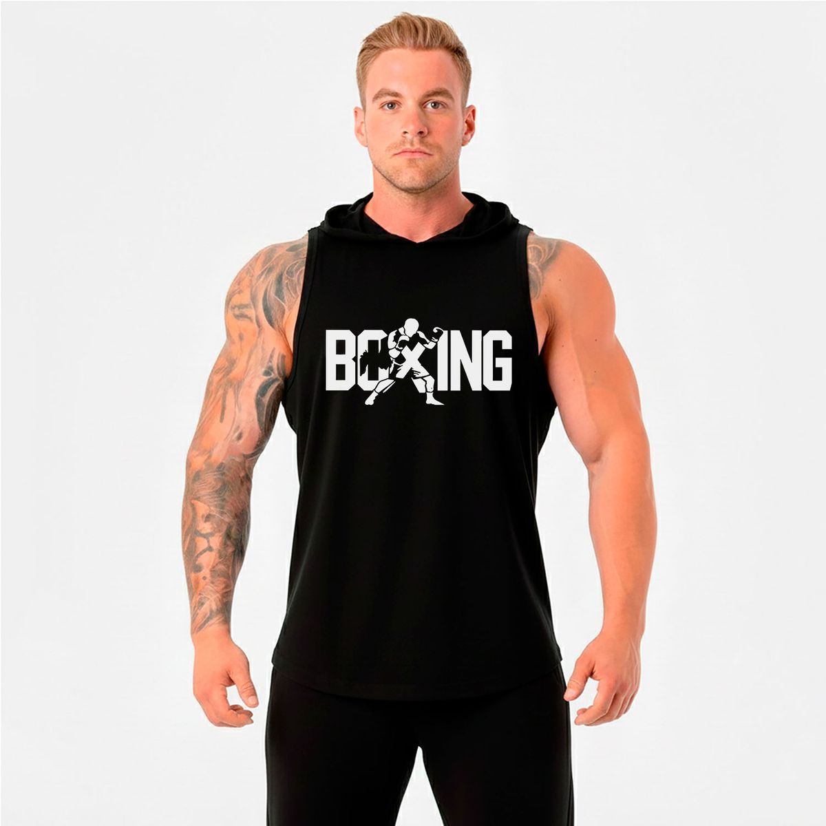 ADEMAN - Polera Musculosa Deportiva Boxeo Sin Mangas Con Capucha