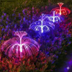 GENERICO - Lámparas de flores de fibra óptica con estaca Solar luces Led de Medusa óptica