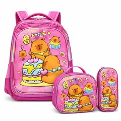MV MOVAC - Set 3 Piezas Mochila Infantil Escolar Capibara con Luces + Lonchera + Estuche Resistente y Cómodo