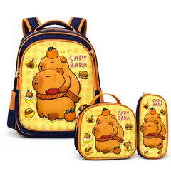 MV MOVAC - Set 3 Piezas Mochila Infantil Escolar Capibara con Luces + Lonchera + Estuche Resistente y Cómodo