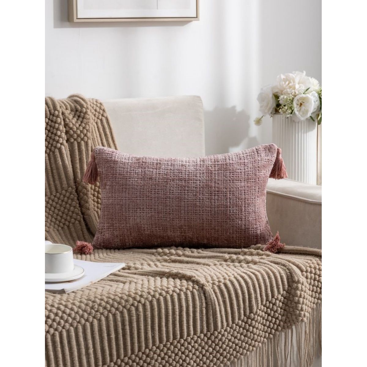 GENERICO - PACK DE 4 FUNDAS PARA COJIN CHELINE CON BORLAS 30x50