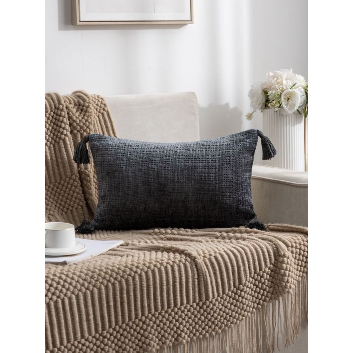 GENERICO - PACK DE 4 FUNDAS PARA COJIN CHELINE CON BORLAS 30x50