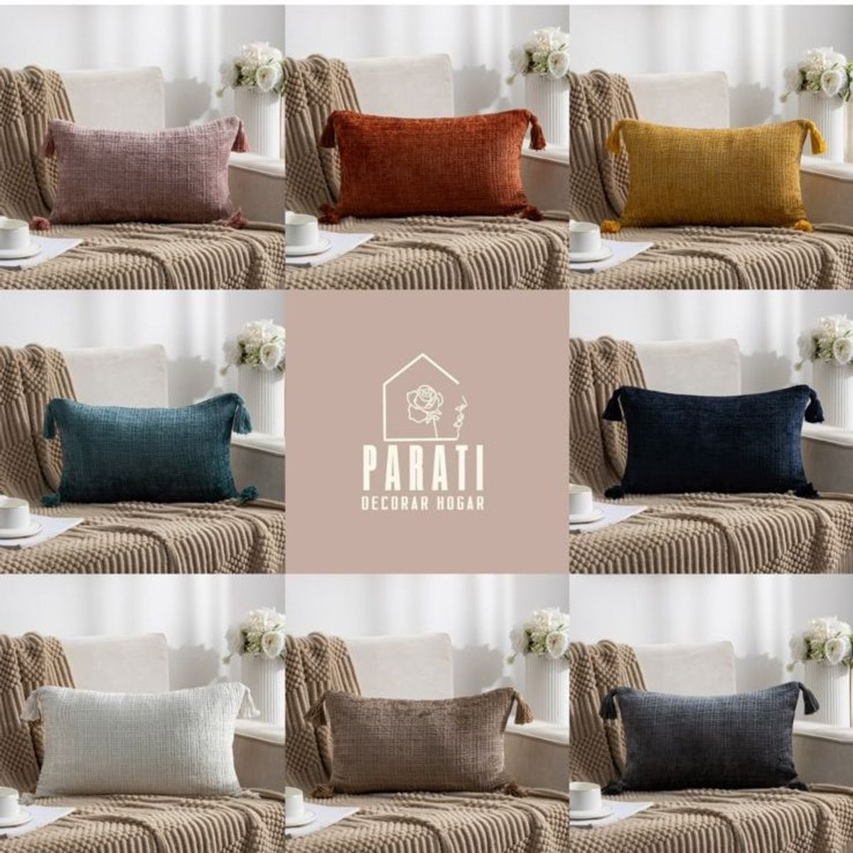 GENERICO - PACK DE 4 FUNDAS PARA COJIN CHELINE CON BORLAS 30x50