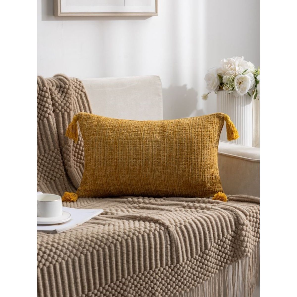 GENERICO - PACK DE 4 FUNDAS PARA COJIN CHELINE CON BORLAS 30x50