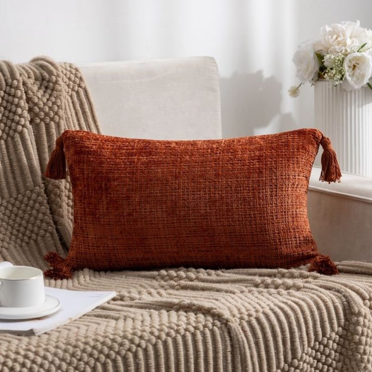 GENERICO - PACK DE 4 FUNDAS PARA COJIN CHELINE CON BORLAS 30x50