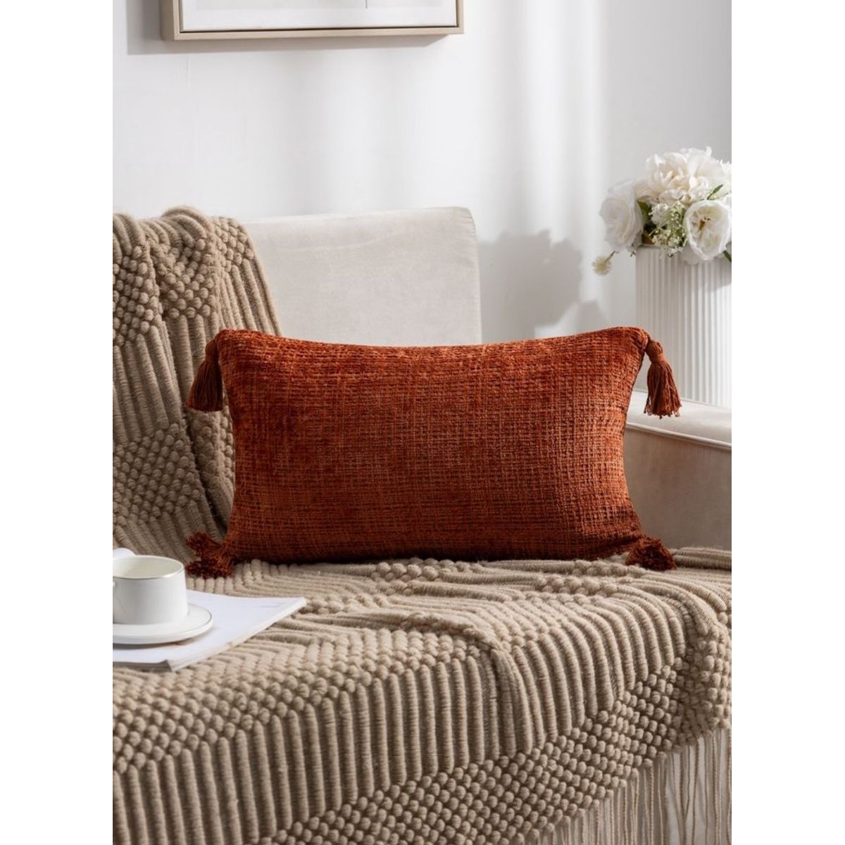 GENERICO - PACK DE 4 FUNDAS PARA COJIN CHELINE CON BORLAS 30x50