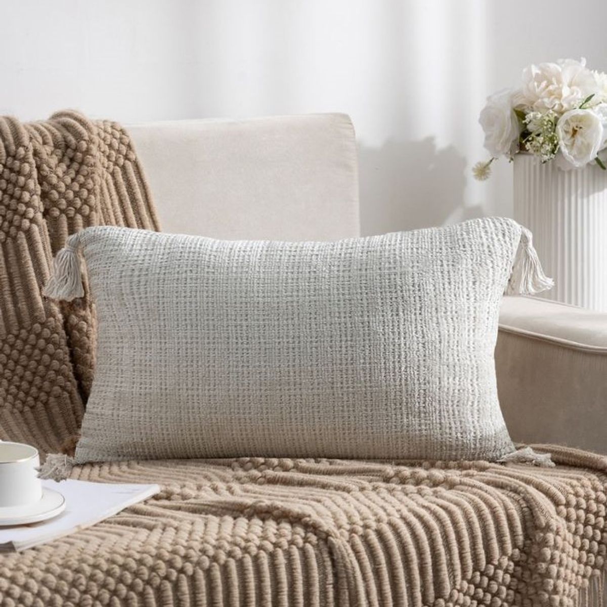 GENERICO - PACK DE 4 FUNDAS PARA COJIN CHELINE CON BORLAS 30x50