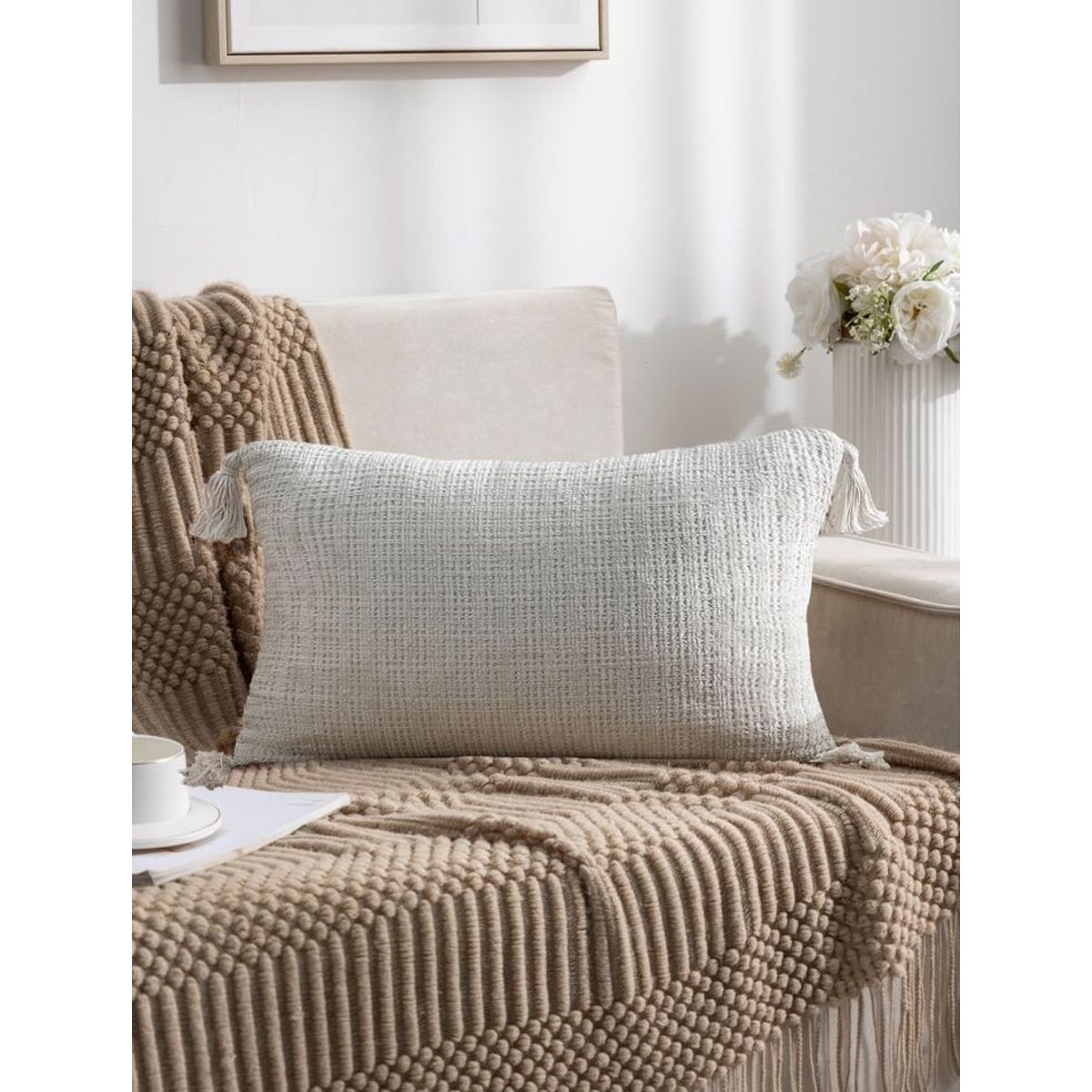 GENERICO - PACK DE 4 FUNDAS PARA COJIN CHELINE CON BORLAS 30x50