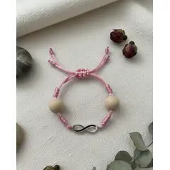 HAOKIDS - Pulsera rosada niña con dije Infinito y cuentas de madera natural
