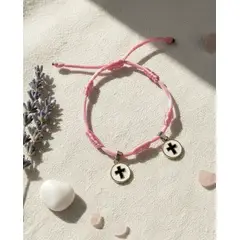 HAOKIDS - Pulsera rosada niña con dijes de cruz de protección María y José
