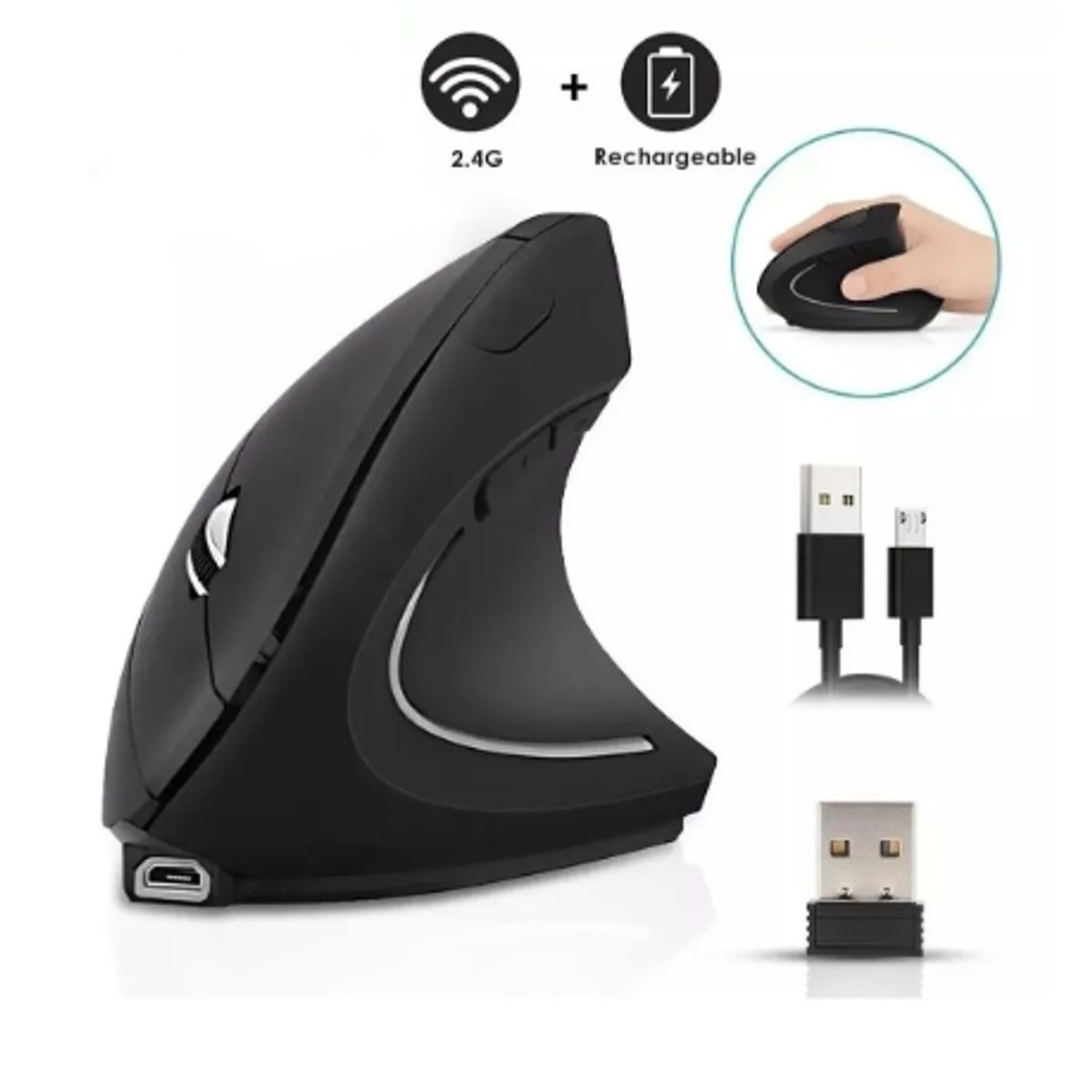GENERICO - Mouse Gamer Vertical Inalámbrico Recargable Ergonómico