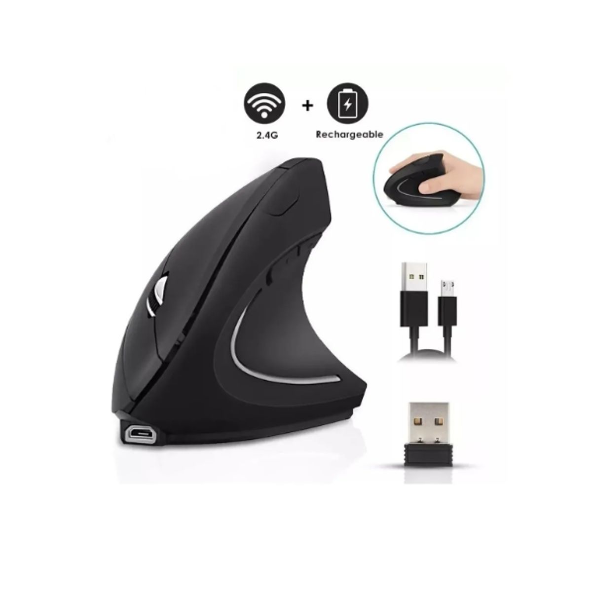 GENERICO - Mouse Gamer Vertical Inalámbrico Recargable Ergonómico