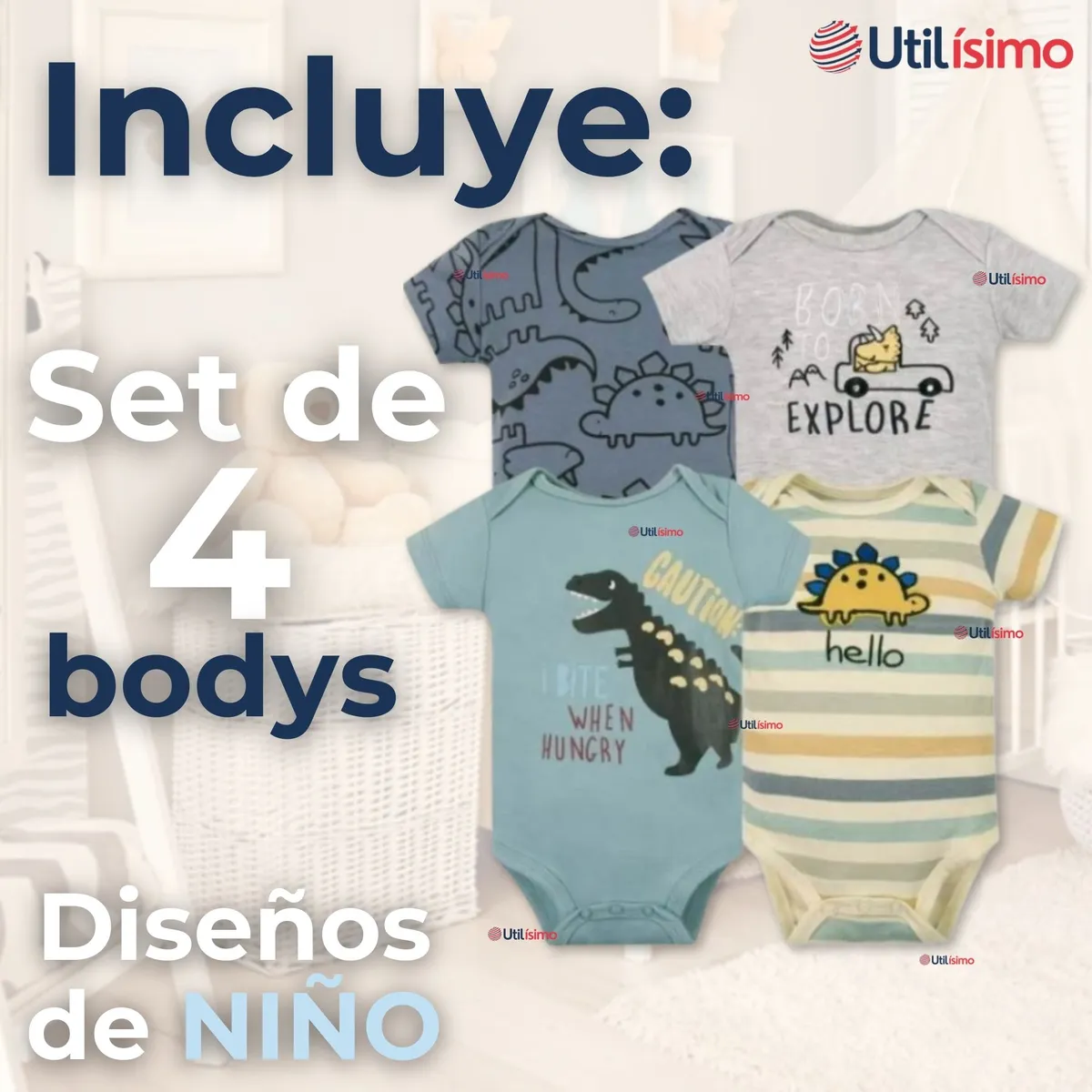 TEDMIMAK - Pack 4 Bodys Niño Manga Corta Tedmimak 100% Algodón Ready for Fun