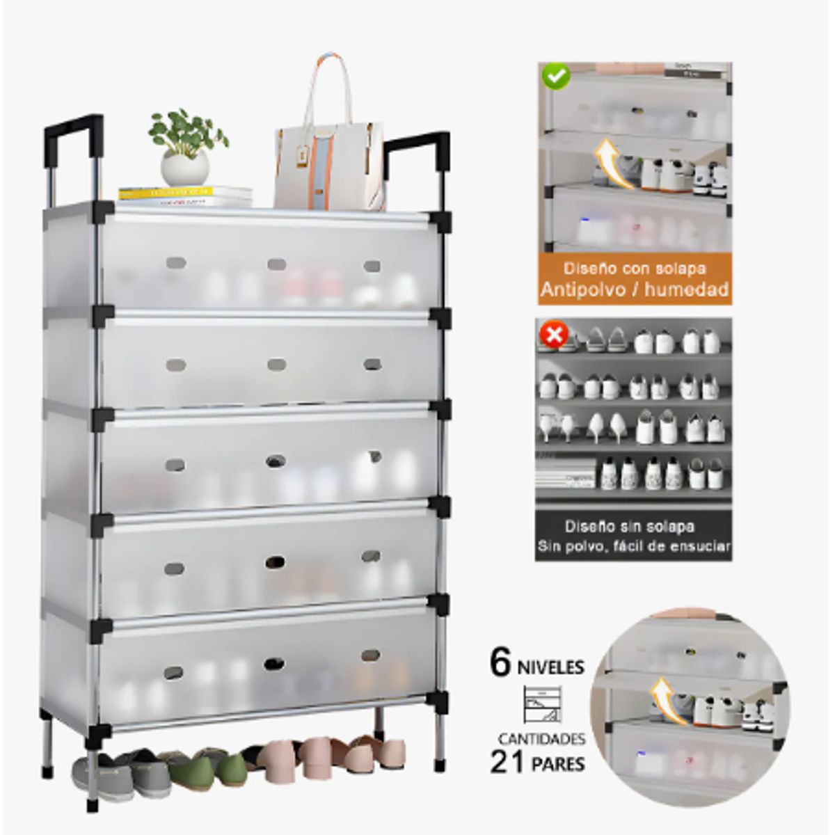 GENERICO - Zapateras modernas 6 Niveles 2 En 1 Armable muebles armables