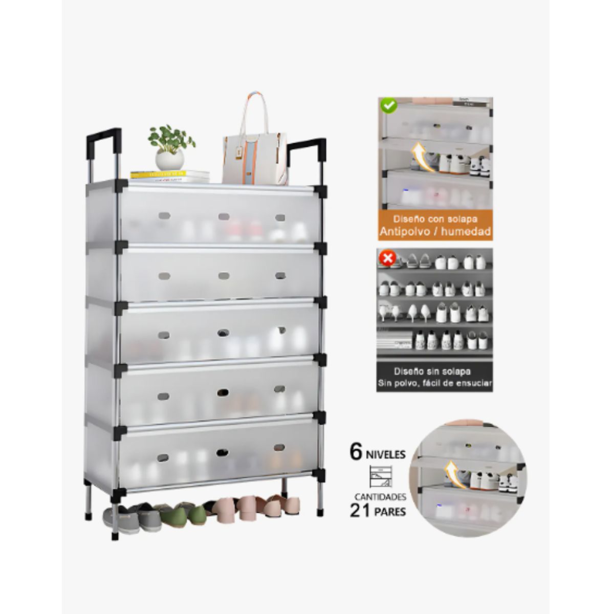 GENERICO - Zapateras modernas 6 Niveles 2 En 1 Armable muebles armables