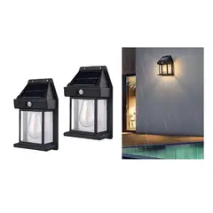 GENERICO - Pack x2 Lampara de Pared Panel Solar sensor de movimiento Calida