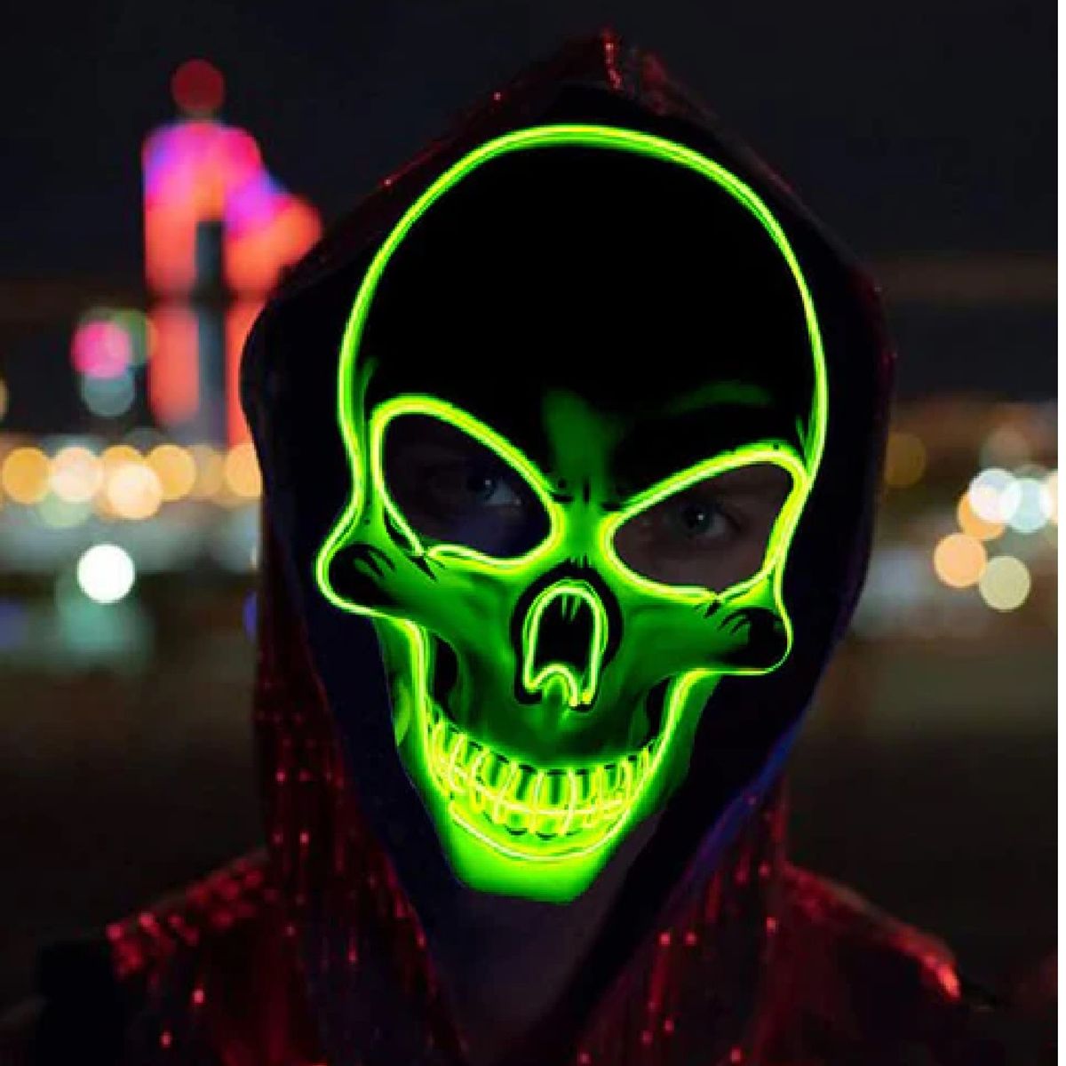GENERICO - Máscara de Halloween luz LED Mask Skull Shape VERDE