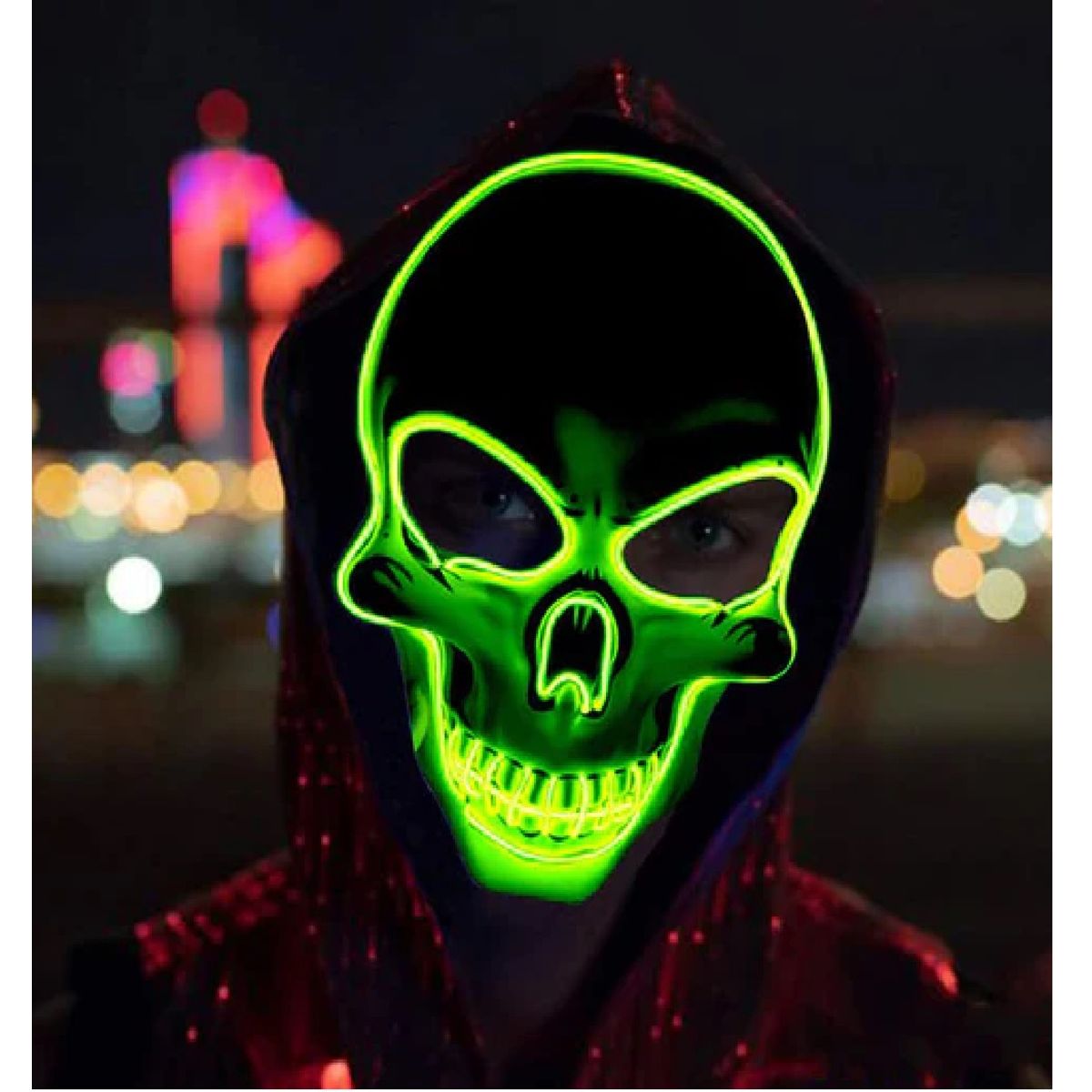 GENERICO - Máscara de Halloween luz LED Mask Skull Shape VERDE