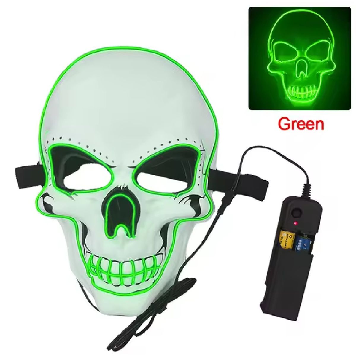 GENERICO - Máscara de Halloween luz LED Mask Skull Shape VERDE