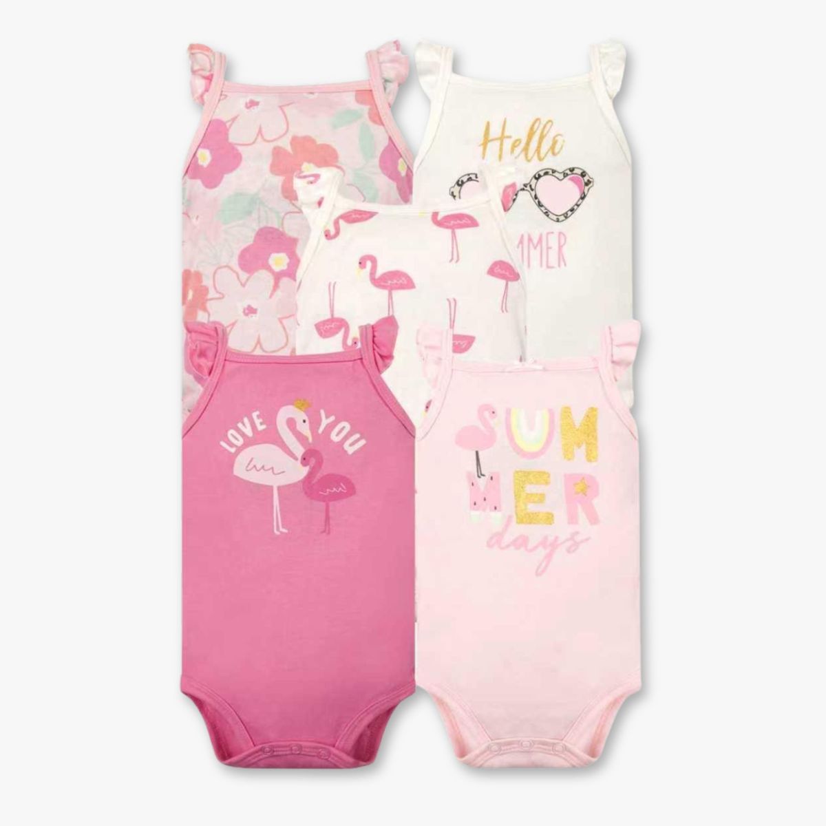 TEDMIMAK - Pack 5 Bodys Niña Sin Manga Tedmimak 100% Algodón Hello princess